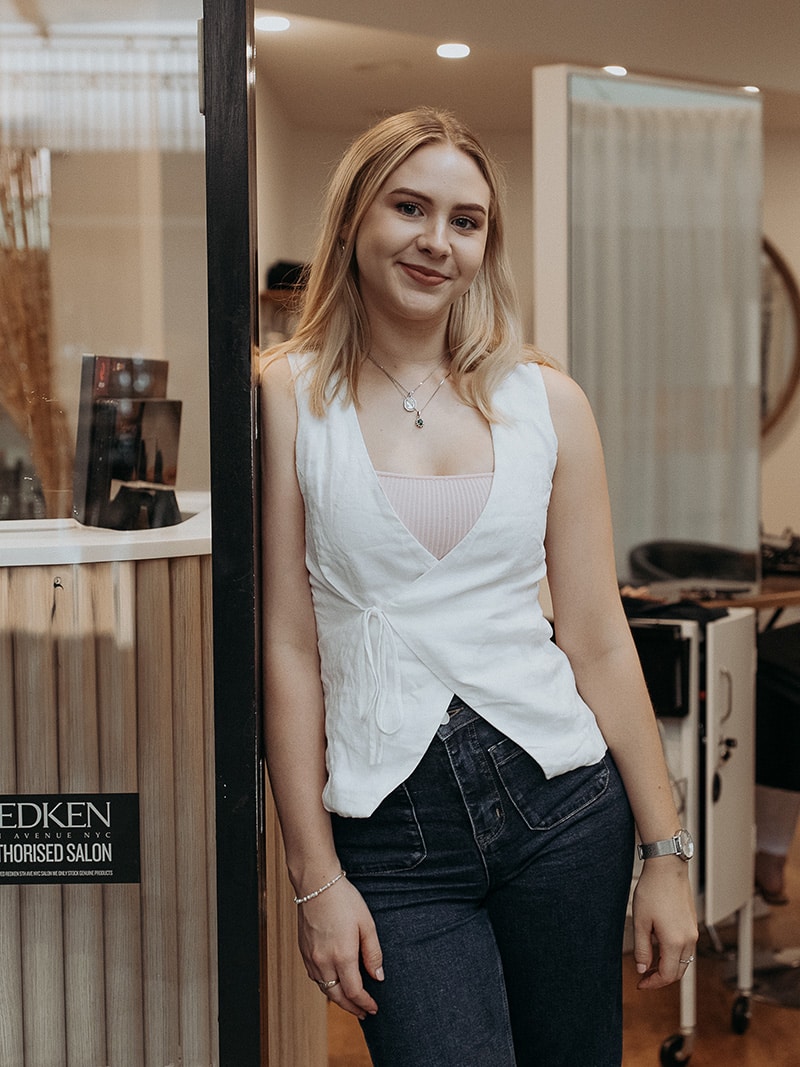 ellie blonde highlights hair salon brisbane